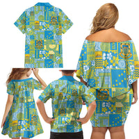 Tuvalu Manuia te Kilisimasi Family Matching Off Shoulder Short Dress and Hawaiian Shirt Pacific Patchwork Xmas Vibes LT9 - Polynesian Pride