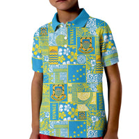 Tuvalu Manuia te Kilisimasi Kid Polo Shirt Pacific Patchwork Xmas Vibes LT9 Kid Green - Polynesian Pride