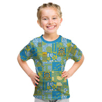Tuvalu Manuia te Kilisimasi Kid T Shirt Pacific Patchwork Xmas Vibes LT9 Green - Polynesian Pride