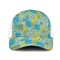 Tuvalu Manuia te Kilisimasi Mesh Trucker Cap Pacific Patchwork Xmas Vibes LT9 One Size White Green - Polynesian Pride