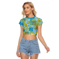 Tuvalu Manuia te Kilisimasi Raglan Cropped T Shirt Pacific Patchwork Xmas Vibes LT9 Female Green - Polynesian Pride