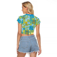 Tuvalu Manuia te Kilisimasi Raglan Cropped T Shirt Pacific Patchwork Xmas Vibes LT9 - Polynesian Pride