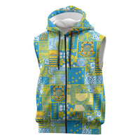 Tuvalu Manuia te Kilisimasi Sleeveless Zip Hoodie Pacific Patchwork Xmas Vibes LT9 Green - Polynesian Pride
