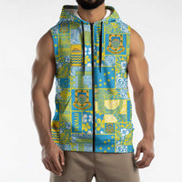 Tuvalu Manuia te Kilisimasi Sleeveless Zip Hoodie Pacific Patchwork Xmas Vibes LT9 - Polynesian Pride