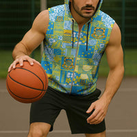 Tuvalu Manuia te Kilisimasi Sleeveless Zip Hoodie Pacific Patchwork Xmas Vibes - Polynesian Pride