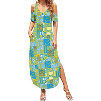 Tuvalu Manuia te Kilisimasi Summer Maxi Dress Pacific Patchwork Xmas Vibes LT9 Women Green - Polynesian Pride