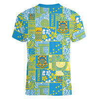 Tuvalu Manuia te Kilisimasi Women V-Neck T-Shirt Pacific Patchwork Xmas Vibes LT9 - Polynesian Pride