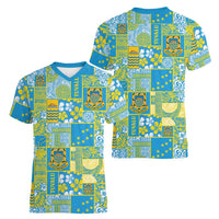 Tuvalu Manuia te Kilisimasi Women V-Neck T-Shirt Pacific Patchwork Xmas Vibes LT9 - Polynesian Pride