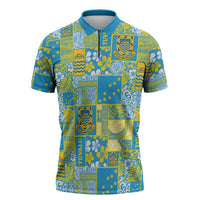 Tuvalu Manuia te Kilisimasi Zipper Polo Shirt Pacific Patchwork Xmas Vibes LT9 Green - Polynesian Pride