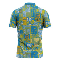 Tuvalu Manuia te Kilisimasi Zipper Polo Shirt Pacific Patchwork Xmas Vibes - Polynesian Pride