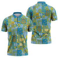 Tuvalu Manuia te Kilisimasi Zipper Polo Shirt Pacific Patchwork Xmas Vibes - Polynesian Pride