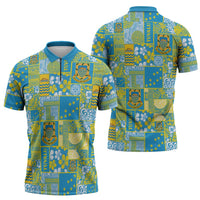Tuvalu Manuia te Kilisimasi Zipper Polo Shirt Pacific Patchwork Xmas Vibes LT9 - Polynesian Pride