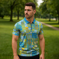 Tuvalu Manuia te Kilisimasi Zipper Polo Shirt Pacific Patchwork Xmas Vibes - Polynesian Pride