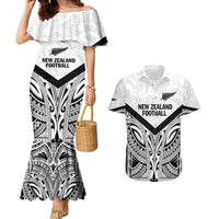 New Zealand Football Custom Couples Matching Mermaid Dress and Hawaiian Shirt All White Fern Go Champions
