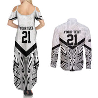 New Zealand Football Custom Couples Matching Summer Maxi Dress and Long Sleeve Button Shirt All White Fern Go Champions