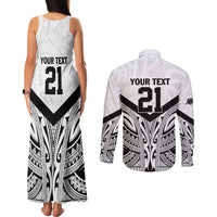 New Zealand Football Custom Couples Matching Tank Maxi Dress and Long Sleeve Button Shirt All White Fern Go Champions