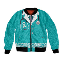 New Zealand Nurses Week Bomber Jacket Maori Kowhaiwhai Cyan Tribal LT9 Unisex Cyan - Polynesian Pride