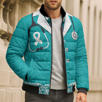 New Zealand Nurses Week Bomber Puffer Jacket Maori Kowhaiwhai Cyan Tribal LT9 - Polynesian Pride