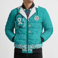 New Zealand Nurses Week Bomber Puffer Jacket Maori Kowhaiwhai Cyan Tribal LT9 - Polynesian Pride