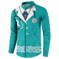 New Zealand Nurses Week Button Sweatshirt Maori Kowhaiwhai Cyan Tribal LT9 - Polynesian Pride