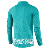 New Zealand Nurses Week Button Sweatshirt Maori Kowhaiwhai Cyan Tribal LT9 - Polynesian Pride