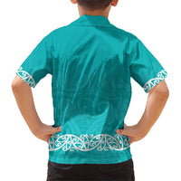 New Zealand Nurses Week Kid Hawaiian Shirt Maori Kowhaiwhai Cyan Tribal