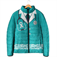 New Zealand Nurses Week Padded Jacket Maori Kowhaiwhai Cyan Tribal LT9 - Polynesian Pride