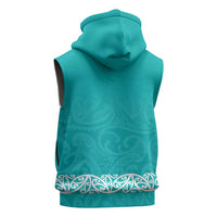 New Zealand Nurses Week Sleeveless Hoodie Maori Kowhaiwhai Cyan Tribal