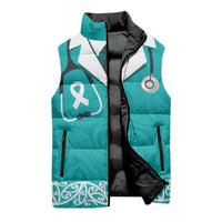 New Zealand Nurses Week Sleeveless Puffer Jacket Maori Kowhaiwhai Cyan Tribal LT9 - Polynesian Pride
