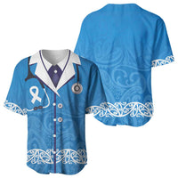 New Zealand Nurses Week Baseball Jersey Maori Kowhaiwhai Blue Tribal LT9 - Polynesian Pride