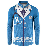 New Zealand Nurses Week Button Sweatshirt Maori Kowhaiwhai Blue Tribal LT9 Blue - Polynesian Pride