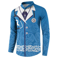 New Zealand Nurses Week Button Sweatshirt Maori Kowhaiwhai Blue Tribal LT9 - Polynesian Pride