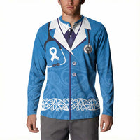 New Zealand Nurses Week Button Sweatshirt Maori Kowhaiwhai Blue Tribal LT9 - Polynesian Pride