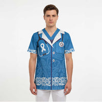 New Zealand Nurses Week Scrub Top Maori Kowhaiwhai Blue Tribal LT9 - Polynesian Pride
