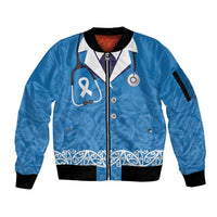 New Zealand Nurses Week Sleeve Zip Bomber Jacket Maori Kowhaiwhai Blue Tribal LT9 Unisex Blue - Polynesian Pride