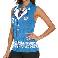 New Zealand Nurses Week Women Sleeveless Polo Shirt Maori Kowhaiwhai Blue Tribal