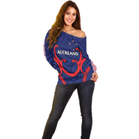 New Zealand Auckland Cricket Off Shoulder Sweater Polynesian with Maori Koru LT9 - Polynesian Pride