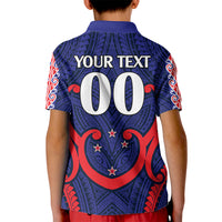 (Custom Text And Number) New Zealand Auckland Cricket Kid Polo Shirt Polynesian with Maori Koru LT9 - Polynesian Pride