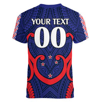 (Custom Text And Number) New Zealand Auckland Cricket Women V Neck T Shirt Polynesian with Maori Koru LT9 - Polynesian Pride