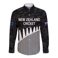(Custom Text And Number) New Zealand Cricket Long Sleeve Button Shirt Black Cap Sporty Style No1 LT9 Unisex Black - Polynesian Pride
