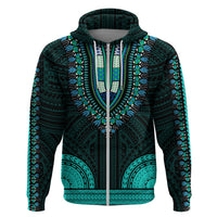 African Dashiki Hoodie With Polynesian Pattern Teal LT9 Zip Hoodie Teal - Polynesian Pride