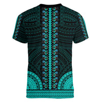 African Dashiki Women V Neck T Shirt With Polynesian Pattern - Teal LT9 - Polynesian Pride