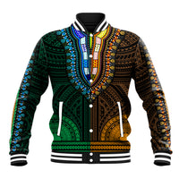 African Dashiki Baseball Jacket With Polynesian Pattern - Half Green and Gold LT9 Unisex Green and Gold - Polynesian Pride