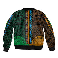 African Dashiki Sleeve Zip Bomber Jacket With Polynesian Pattern - Half Green and Gold LT9 - Polynesian Pride