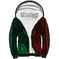 African Dashiki Sherpa Hoodie With Polynesian Pattern - Half Green and Red LT9 Unisex Green and Red - Polynesian Pride