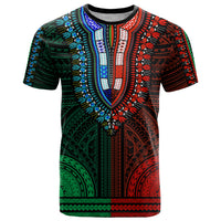 African Dashiki T Shirt With Polynesian Pattern Half Green and Red LT9 Green and Red - Polynesian Pride