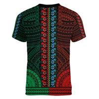 African Dashiki Women V Neck T Shirt With Polynesian Pattern - Half Green and Red LT9 - Polynesian Pride