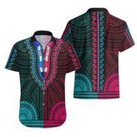 African Dashiki Hawaiian Shirt With Polynesian Pattern - Half Teal and Pink LT9 - Polynesian Pride