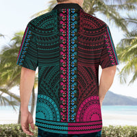 African Dashiki Hawaiian Shirt With Polynesian Pattern - Half Teal and Pink LT9 - Polynesian Pride