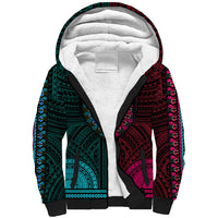 African Dashiki Sherpa Hoodie With Polynesian Pattern - Half Teal and Pink LT9 Unisex Teal and Pink - Polynesian Pride